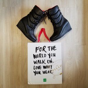 Cougar Wedge Winter Boots, Leather, Waterproof, Insulated, 9, black